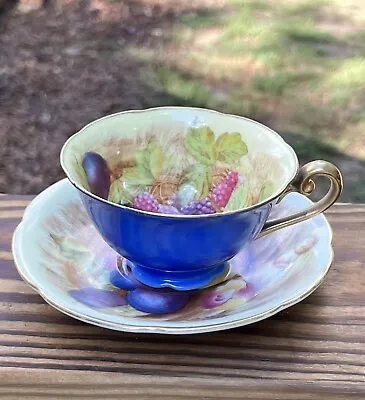 Fruity Cup & Saucer Made In Occupied Japan Unbranded Royal Blue Plum Raspberry • $24.99