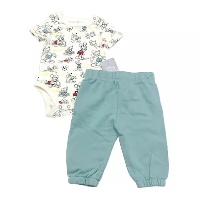 Disney Baby Boy Size 6-9M Bodysuit & Pant Set Outfit Mickey Mouse White Blue Red • $7.99