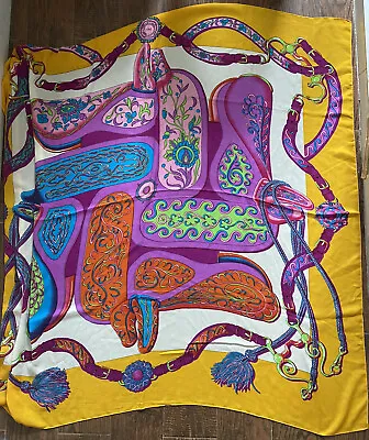 Vintage Wrap Shawl Scarf Festival Des Amazones Viscose Colorful Mexican 53x49” • $110