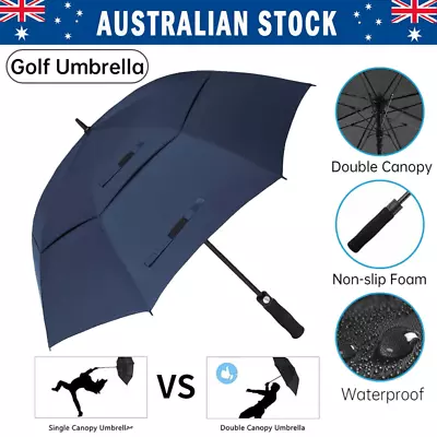 $34.85 • Buy Large Golf Umbrella 128cm Double Canopy Windproof Rain Umbrella Automatic Open