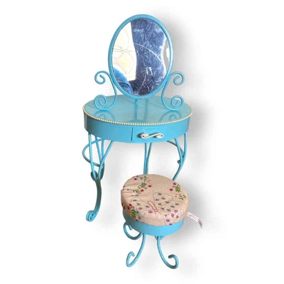 $55 • Buy American Girl Doll Blue Curlicue Vanity Stool Mirror Perfume Bottle Brush