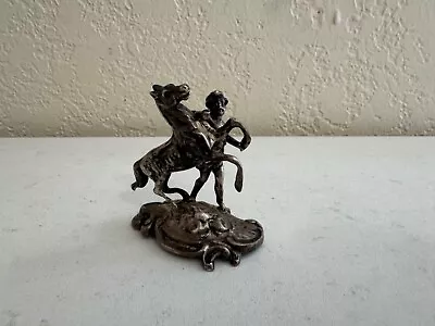 Vintage Antique 800 Silver Miniature Figurine Of Rearing Horse & Cherub • $95