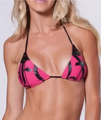 NWT FOX Racing Held Up Triangle Bikini Hot Pink/Black Women’s Size Large • £28.50