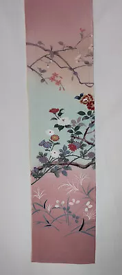 Vintage Japanese Kimono Silk Fabric Handpainted Elegant Light Pink Floral 3 • £9.50