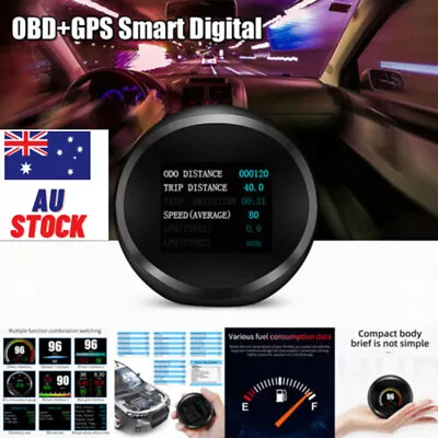 OBD2+GPS HUD Gauge Head Up Car Digital Display Speedometer Turbo RPM Meter Temp • $50.26