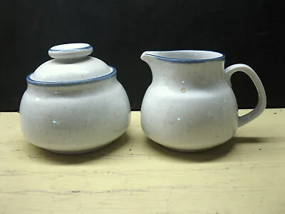 Mikasa CORDON BLEU Cream & Sugar Bowl White W/Speckles Blue Band On Border CG500 • $16.99