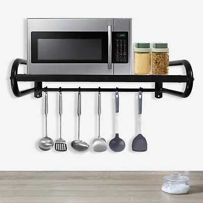 Metal Microwave Oven Shelf Black Wall Mounted Shelves W/ Fixing Kit Living Room • $38.01