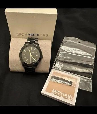 Michael Kors MK3222 Jet Black Slim Runway Watch With Gold Hour Hands • $87.14