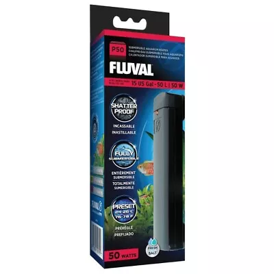 $47 • Buy Fluval P50 Submersible Aquarium Fish Tank Heater 50W Shatter Proof Preset Heater