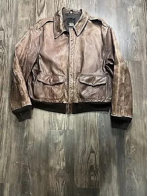 Vintage 80s Avirex Brown A-2 Bomber Old Leather Flight Jacket Men's XL • $100