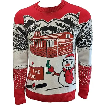Christmas Festive Party Jumper To The Pub Knitted Snowman Xmas Adult Mens Womens • $21.26