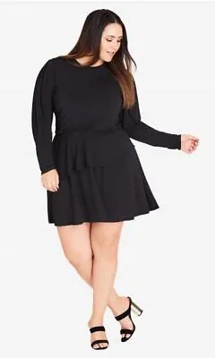 City Chic Ladies Long Sleeve Rimple Dress Size 20 Large Colour Black • $24.99