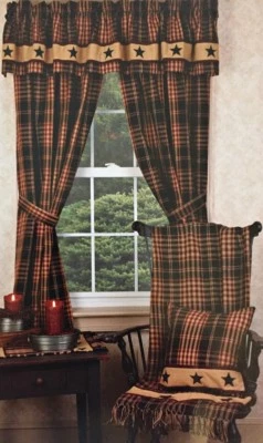 $10.95 • Buy New Primitive VILLAGE Burgundy BLACK STAR CURTAINS Valance Swags Panels CHOICE