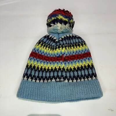 Vintage Wigwam 100% Virgin Wool Beanie Pompom Ski Winter Snow Aztec Blue • $15