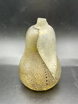 Vintage Murano Scavo Glass Pear Amber Gold Silver Argento Flecks Art Glass Fruit • $25