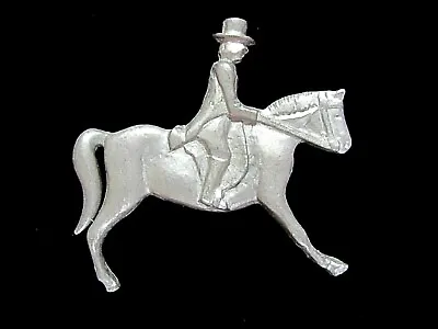 Vintage Pewter Tone Horse W/ English Saddle & Rider W/ Top Hat Brooch Pin  • $16.99