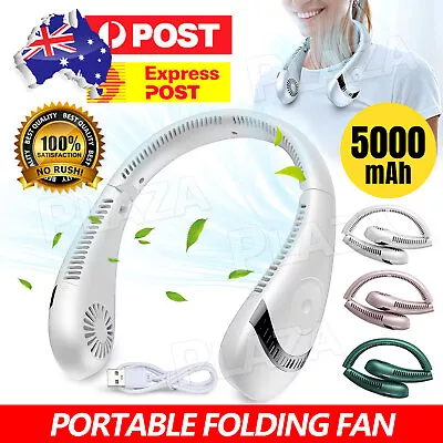 $23.95 • Buy Rechargeable USB Neck Fan Neckband Leafless Cooling Cooler Dual Effect Portable