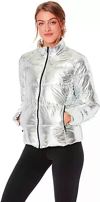 Marc New York Metallic Puffer Large 10 12 Silver Shimmering Sparkle Shiny NWT • $59