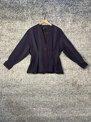 Zara Woman Purple Gray & Blue Striped One-Button Collarless Blazer Jacket Large • $19.99