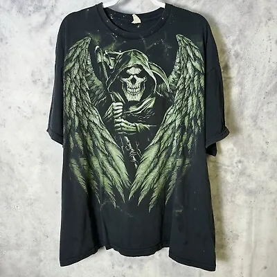 Skeleton Grim Reaper Death Wings T Shirt Adult 2XL Black Grunge Alt Short Sleeve • $18.74