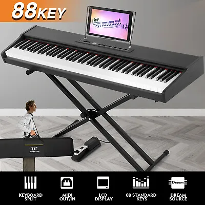 88Key Full Size Semi-Weighted Digital Piano Electronic Keyboard Stand+PedalBlack • $166.99