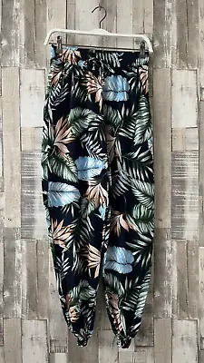 QED London Blue Tropical Leaf Print Trousers Size S/M • £7.90