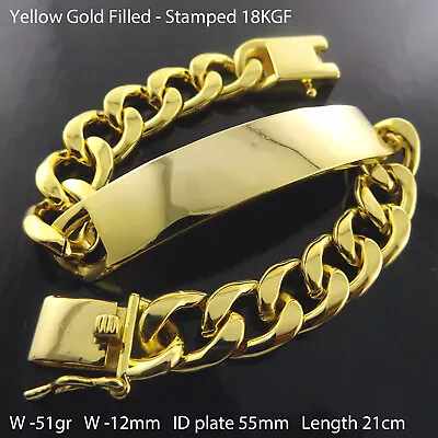 Men's ID Bracelet Real 18k Yellow Gold Filled Solid Identification Bangle 21cm • $9.75