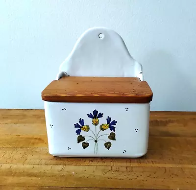 Ceramic Salt Box With Wooden Lid Deruta Vintage Made In Italy ~ Numbered • $28.50