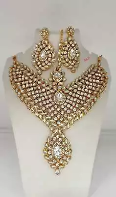 Indian Fashion Bridal Ethnic Bollywood Gold Plated Jewelry Necklace Earring Set • $28.99