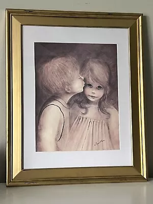 VTG Margaret Kane  A Little Kiss  Big Eyes Girl And Llittle Boy Signed & Framed • $58.99