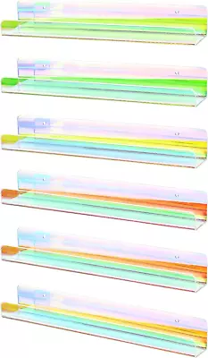 6 Pack Iridescent Acrylic Shelves 12  Nail Polish Rack Wall Mounted Shelves Ra • $24.90