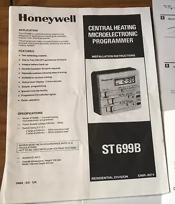 Honeywell ST699B Central Health Programmer Instructions • £2