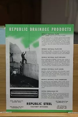 Vintage Republic Steel Culvert Division Public Drainage Products 1959 Original • $15