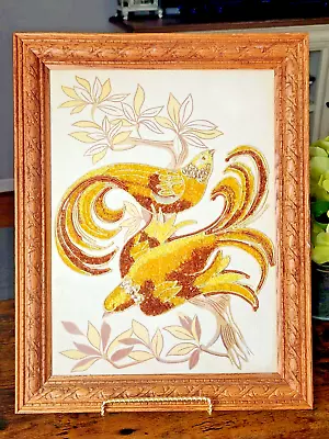 Vintage MCM Framed Birds Of Paradise Gravel Art - Gold Mosaic Pebble Wall Art • $75