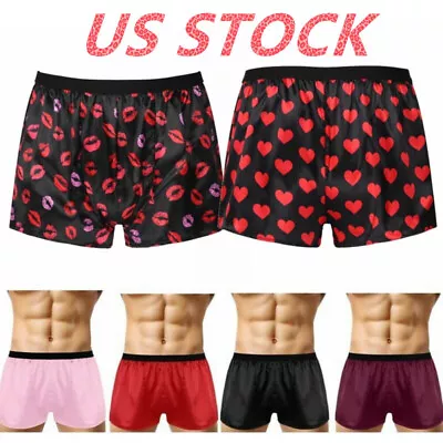 US Men's Shiny Silky Satin Boxer Shorts Underwear Lounge Swimming Sports Trunks • $8.45