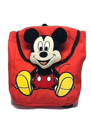 Mickey Mouse Toddler Backpack Nylon Tote Plush Mickey Head Velour Body • $12.29