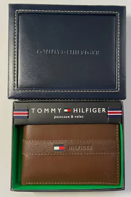 £25.99 • Buy Genuine Tommy Hilfiger Men's Cognac Leather Billfold Passcase Bi-fold Wallet   