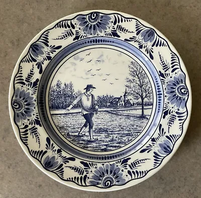 LUNEVILLE STUDIO :: 10” BLUE DELFT STYLE PLATE “Man Sowing Fields” FRANCE • $19.99