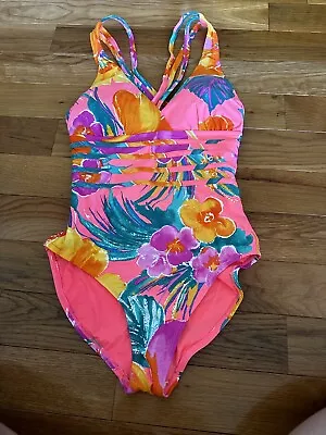 La Blanca Women's Multi Strap Cross Back One Piece 10 Tropical Tummy Control • $33