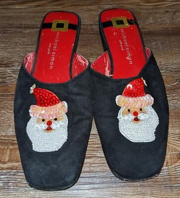 Michael Simon Womens Suede Beaded Santa Claus Christmas Slides Mules Size 6 • $39.99