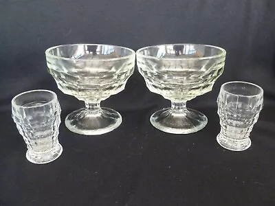 VINTAGE 1930's DAVIDSON JACOBEAN GLASS SUNDAE DISHES X 2 SHOT GLASSES X 2  • £7.99