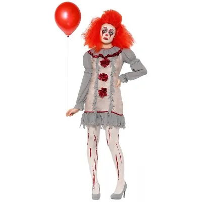 $30.37 • Buy Vintage Clown Lady Costume, Grey & Red Costume Halloween Fancy Dress