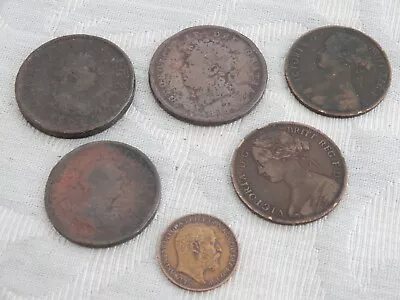 5 Antique British Copper Coins 1806 - 1909 In Date Old Estate Find • £30