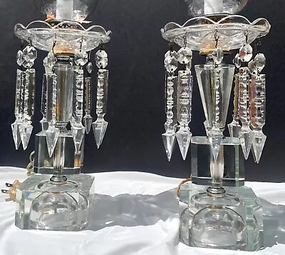 Pair Mantle Lusters Lamps Crystal MCM Hurricane • $160.65