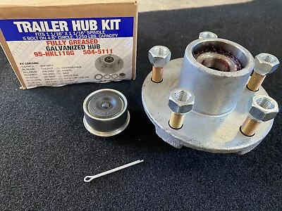 Pre Greased Marine Trailer Hub Kit Galvanized 5 Lug 1 1/16” Bearings 1 1/16 Seal • $49