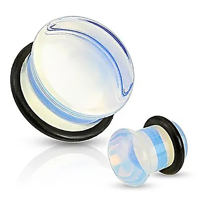 Pair Of Opalite Semi Precious Stone Domed Single Flare Plugs W/ ORings • $8.99