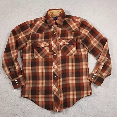 Vintage JC Penny The Mens Shop 100% Acrylic Flannel Shirt Pearl Snap Mens Brown • $16.97