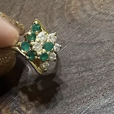 14K Yellow Gold Diamond & Emerald Ring Size 4~Beautiful~ • $555.64