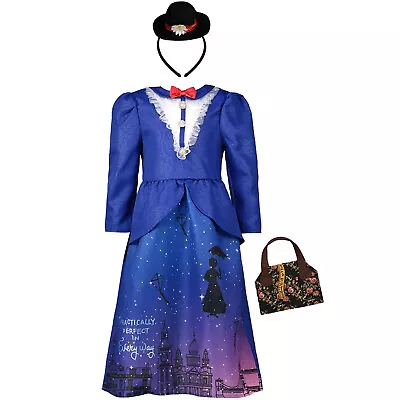 Disney Mary Poppins Kids Fancy Dress Costume Outfit Blue Hat Bag Childrens Tu • £16.99