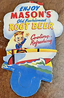 Vintage Enjoy Mason's Root Beer Bottle Top Sign Advertisement Cooling Refreshing • $45.67